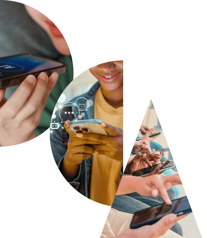 Areas Of Focus Banner collage of people talking or using their cell phones.