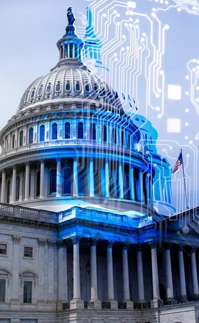 capital building with an computer chip overlay.